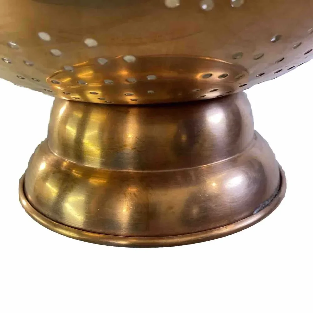 Antique Copper Strainer Colander 12” Riveted Brass Handles Pedestal Patina Korea